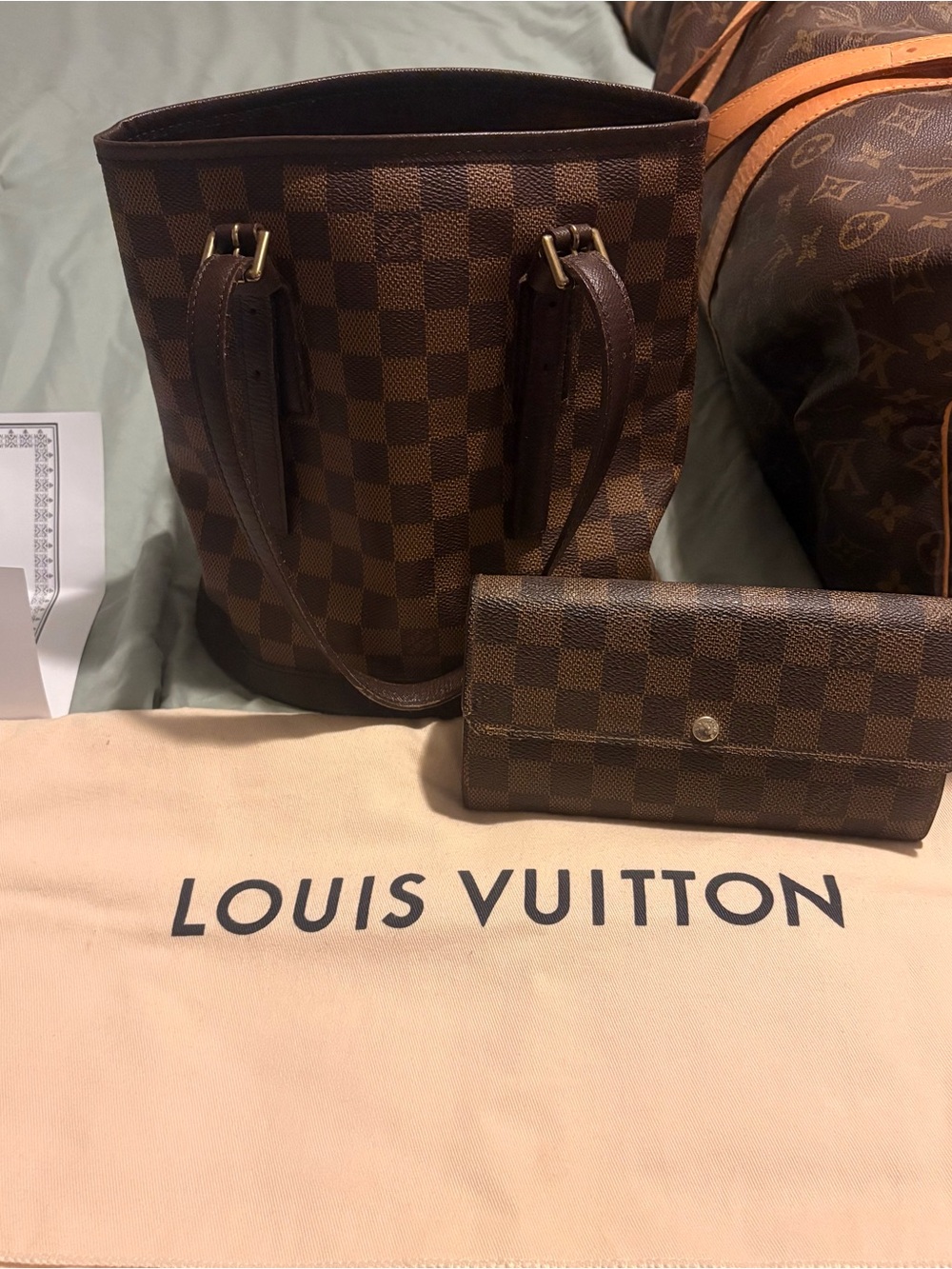 Louis Vuitton Brown Damier Canvas Tote with Matching Wallet